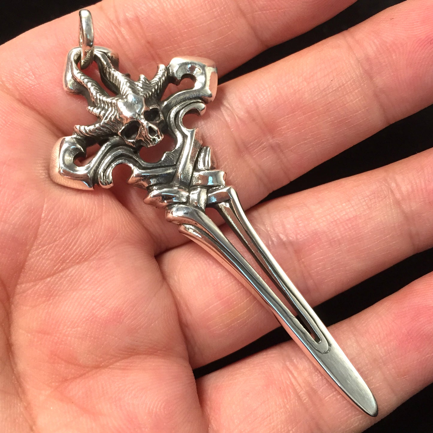 Vintage Skull Sword 925 Sterling Silver Pendant