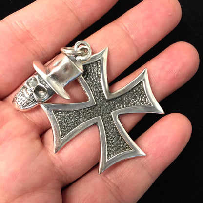 Vintage Cross Skull 925 Sterling Silver Pendant