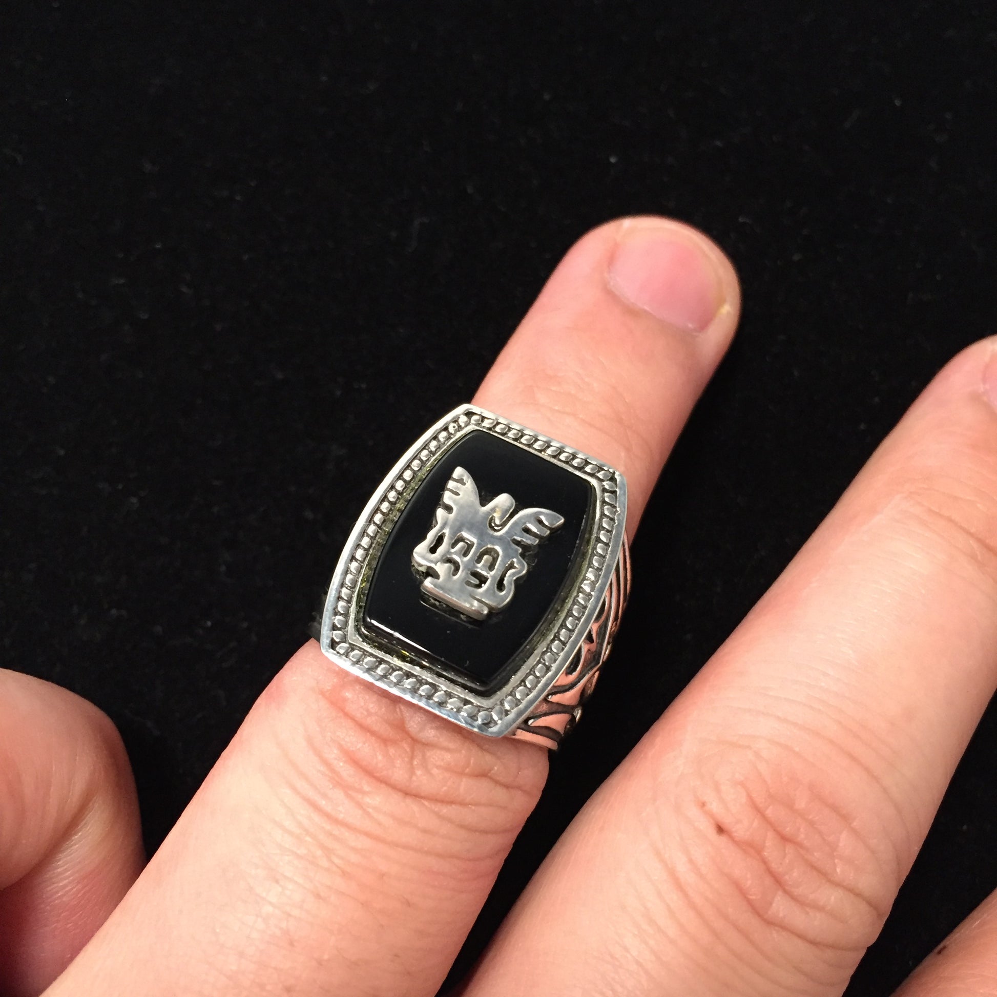 Black Onyx Eagle 925 Sterling Silver Retro Ring