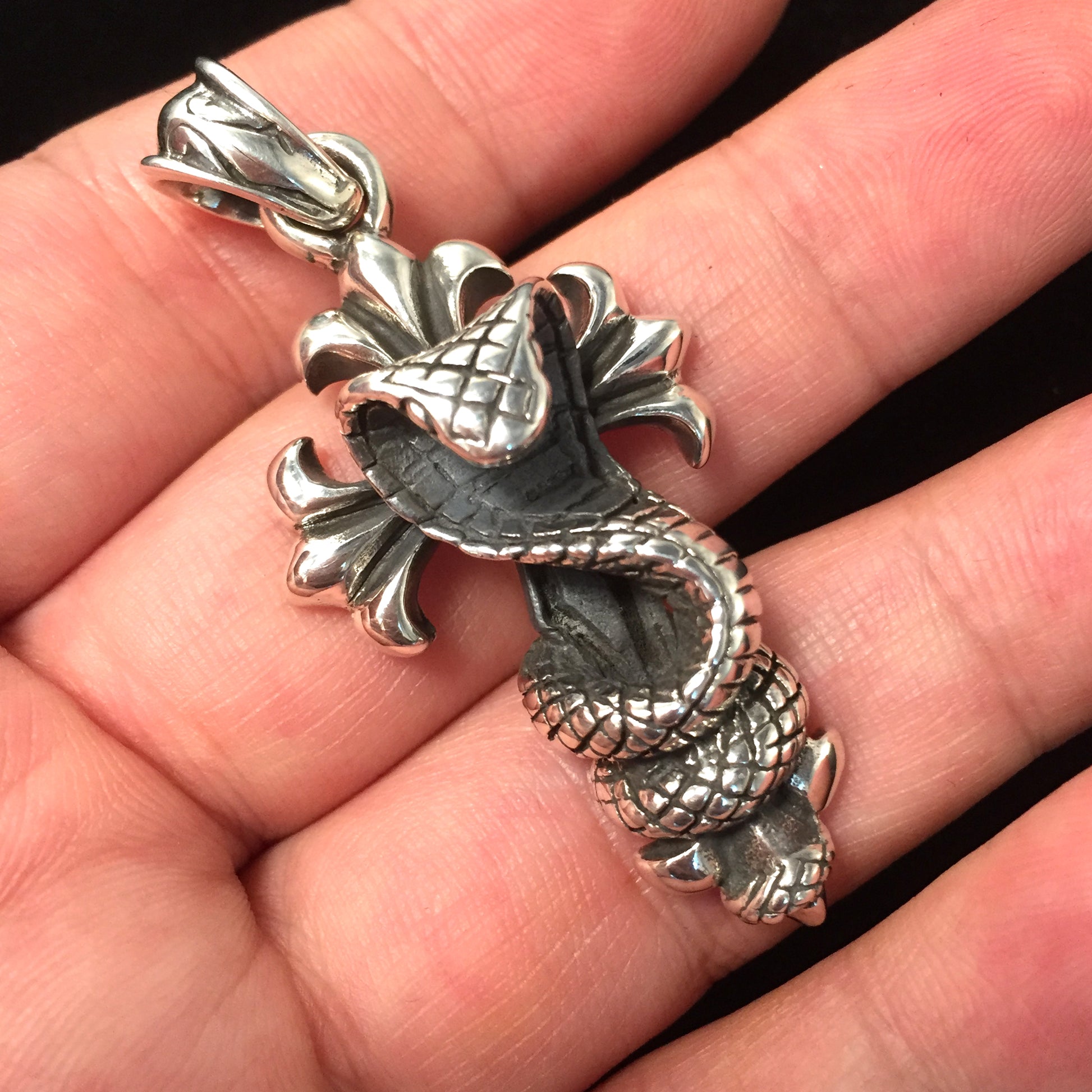 Snake Cross Pendant Retro 925 Sterling Silver