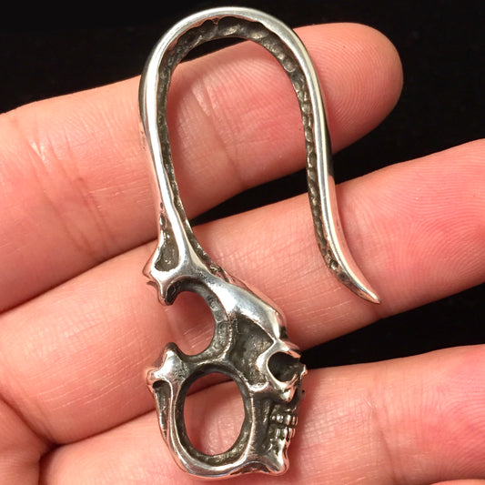 Skeleton Skull Vintage Hook 925 Sterling Silver Pendant